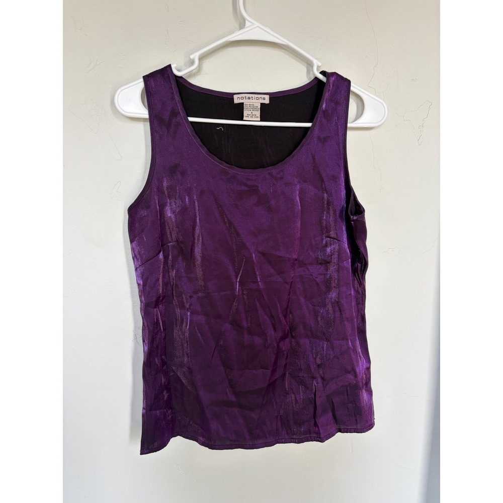 Notations Womens Purple Shimmer Sleeveless Tank Top Scoop Neck Blouse 1B56800 S